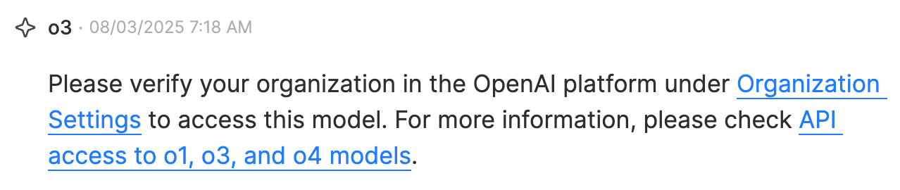 在 Heptabase 的 AI Chat 會遇到 o3、o4-mini 模型無法使用,跳出這段錯誤訊息,是因為 OpenAI 那邊尚未驗證